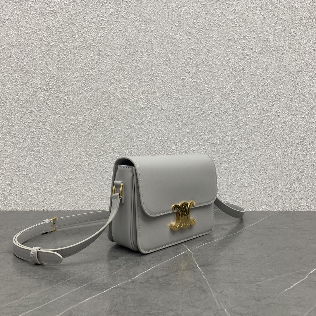 Celine Teen Triomphe Bag In Shiny Calfskin Cloudy Grey 188423